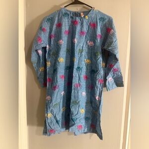 Ethnic Kids Blue Linen Camel Embroidered Tunic Dress 10Y Boho India